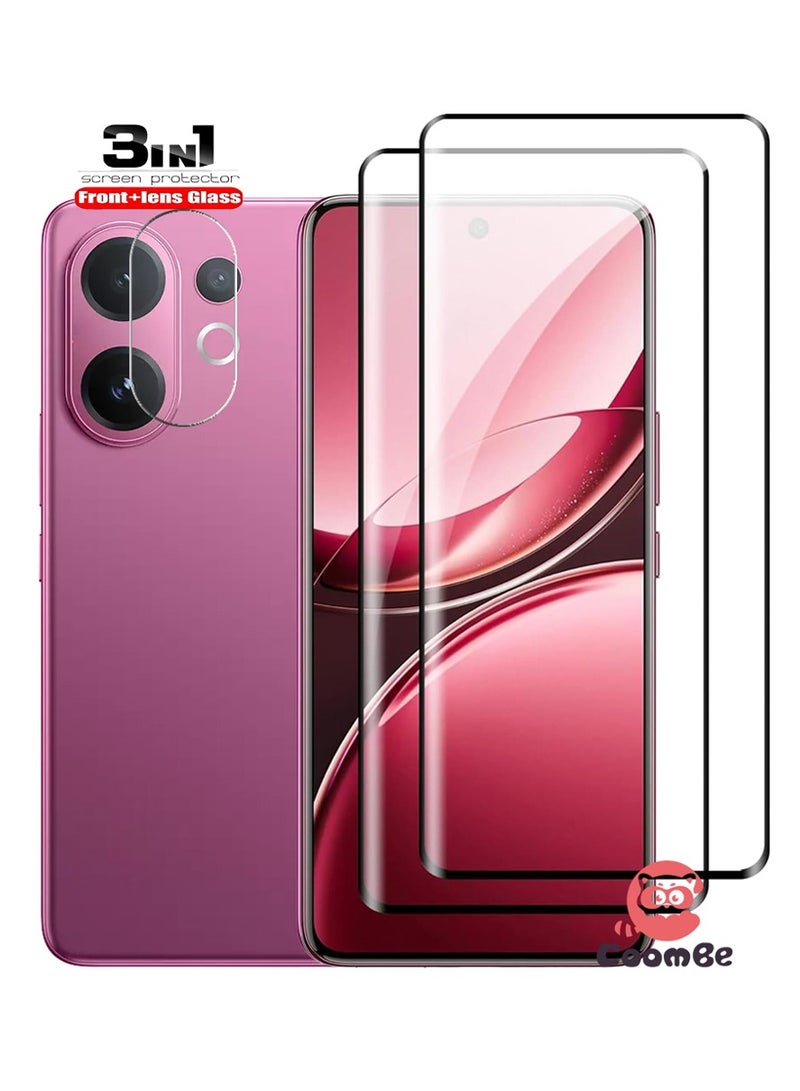 كومبي واقي شاشة 3 في 1 لهاتف Vivo V60، قطعتان من الزجاج الأمامي وقطعة واحدة من غشاء العدسة، مقاوم للخدش، مضاد لبصمات الأصابع، خالٍ من الفقاعات، غشاء زجاجي مقوى 9H