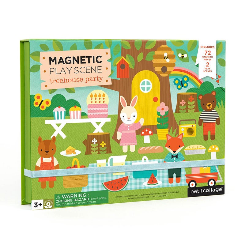 Petit Collage: Animal Friends Magnetic Game Board with Mix & Match, Ideal for Ages 3+, Includes Mag Play Scene Treehouse Party, 74 Count - Image 1