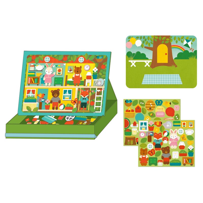 Petit Collage: Animal Friends Magnetic Game Board with Mix & Match, Ideal for Ages 3+, Includes Mag Play Scene Treehouse Party, 74 Count - Image 2