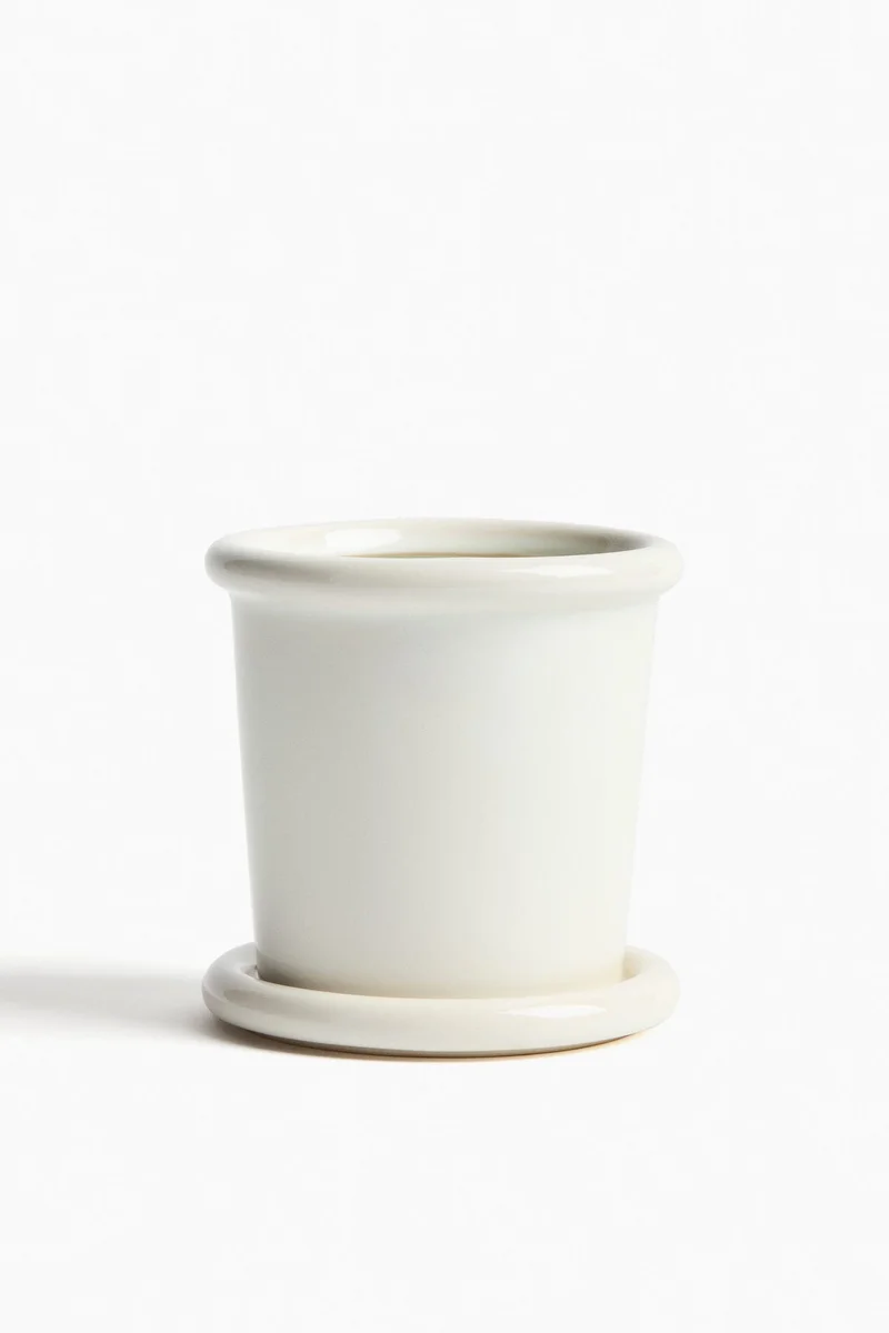 H&M Extra-small stoneware plant pot with saucer