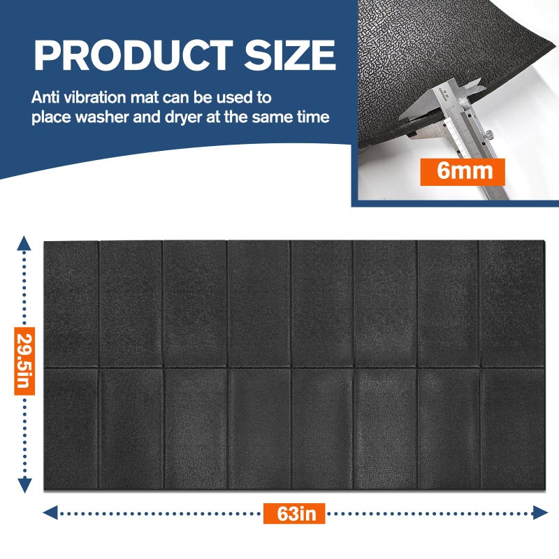 Wibeelee Washer Dryer Anti-Vibration Mat 62.9 * 29.5 Inches Foldable Rubber Mat for Washing Machine Dryer Waterproof Noise Reducing Pads Non-Slip Shockproof Mat for Floor Protection - Image 2