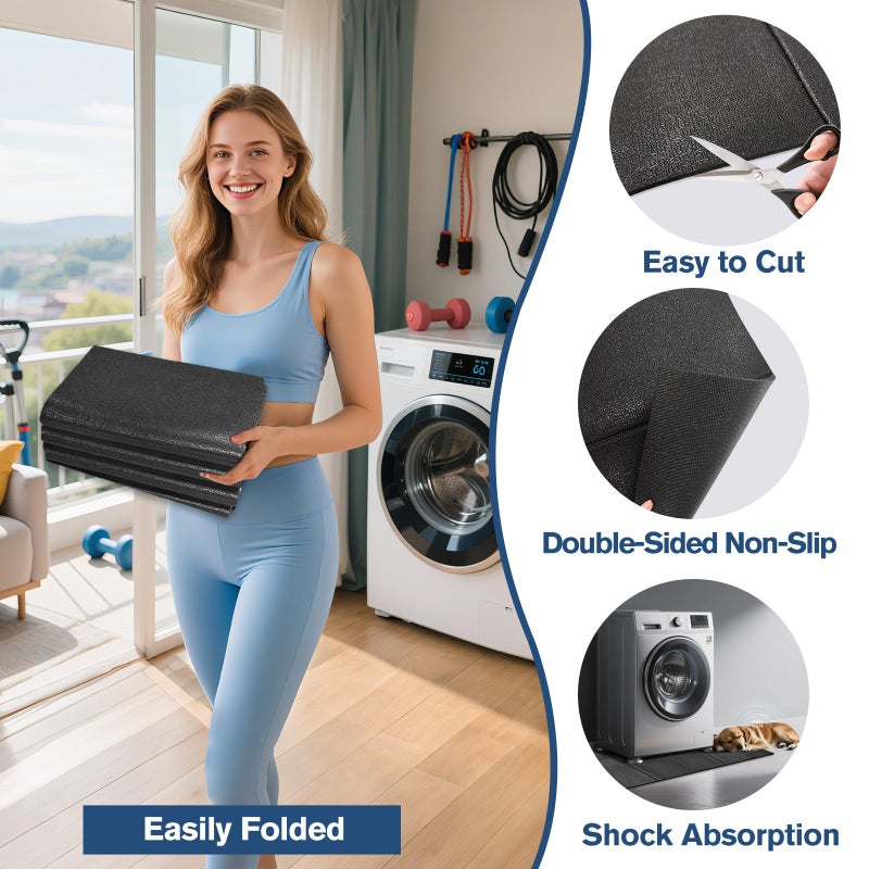 Wibeelee Washer Dryer Anti-Vibration Mat 62.9 * 29.5 Inches Foldable Rubber Mat for Washing Machine Dryer Waterproof Noise Reducing Pads Non-Slip Shockproof Mat for Floor Protection - Image 4