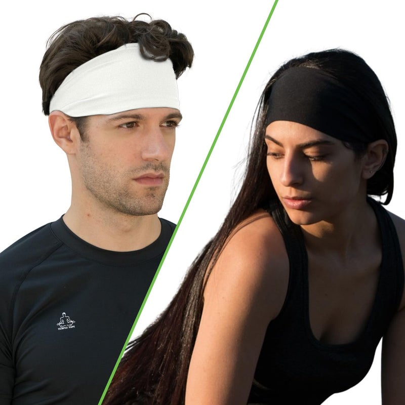 Temple Tape Mens Headband Guys Sports Headbands Moisture Wicking Workout Sweatbands for Running CrossTrain Skiing and Bike Helmet Friendly Value Pack 1Black 1White Sweatbands - Image 5