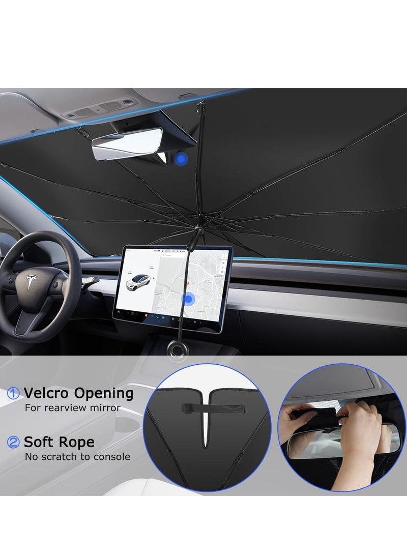 Altheqa Car Sun Shade Pull ring type for Car Front Windshield Blocks UV Rays Sun Visor Protector Titanium silver umbrella Foldable Sunshade Car Cover (Large) - Image 3