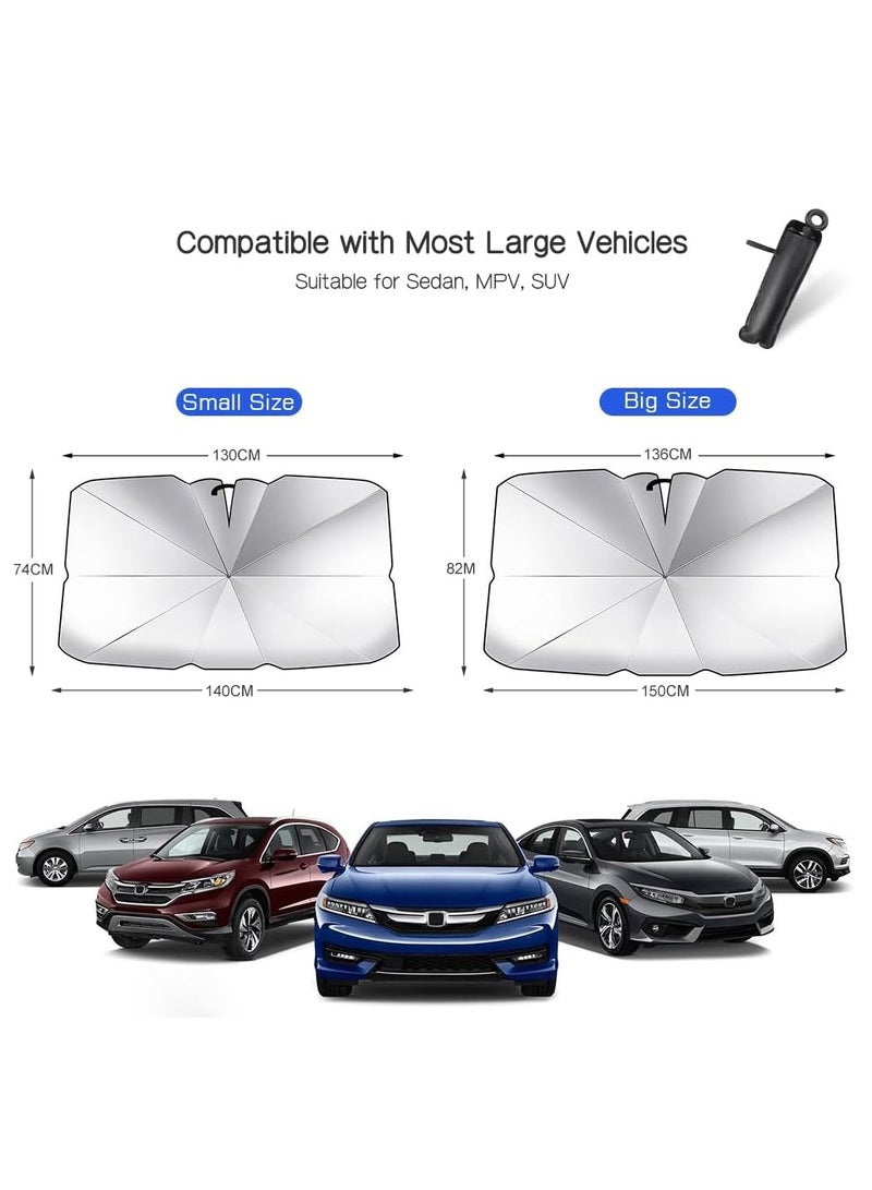 Altheqa Car Sun Shade Pull ring type for Car Front Windshield Blocks UV Rays Sun Visor Protector Titanium silver umbrella Foldable Sunshade Car Cover (Large) - Image 2