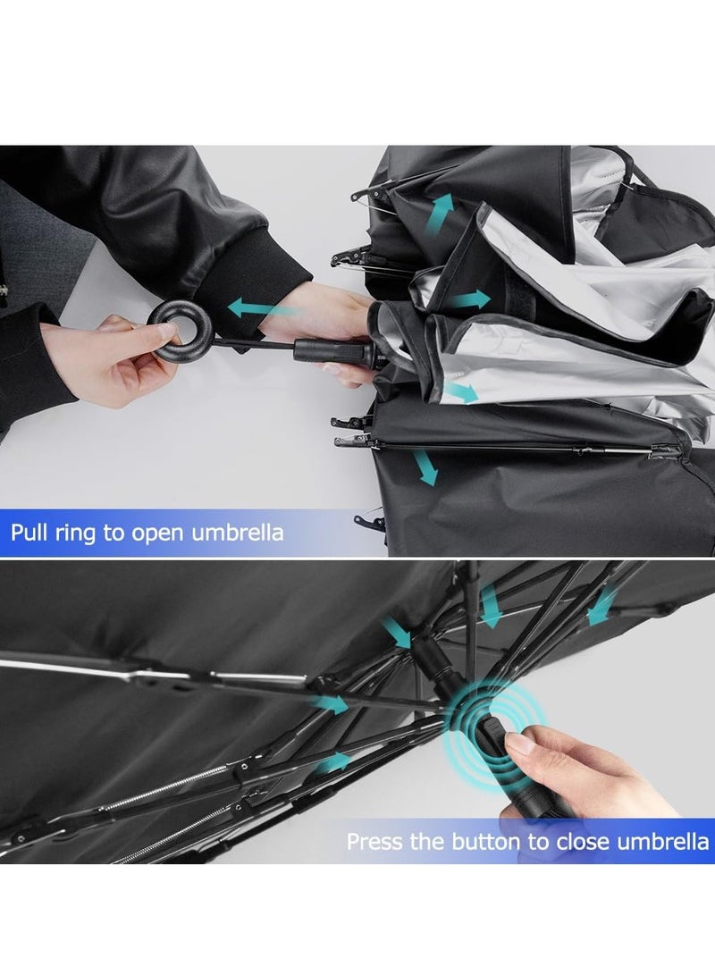 Altheqa Car Sun Shade Pull ring type for Car Front Windshield Blocks UV Rays Sun Visor Protector Titanium silver umbrella Foldable Sunshade Car Cover (Large) - Image 4