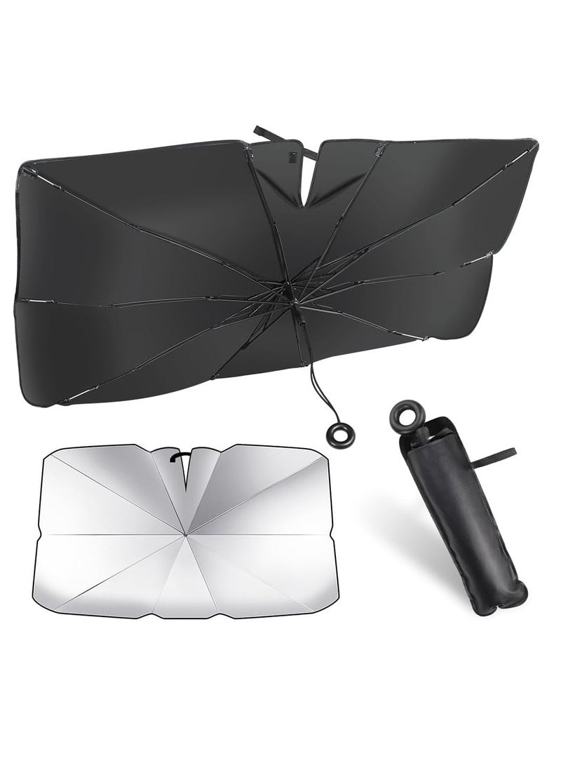 Altheqa Car Sun Shade Pull ring type for Car Front Windshield Blocks UV Rays Sun Visor Protector Titanium silver umbrella Foldable Sunshade Car Cover (Large) - Image 1