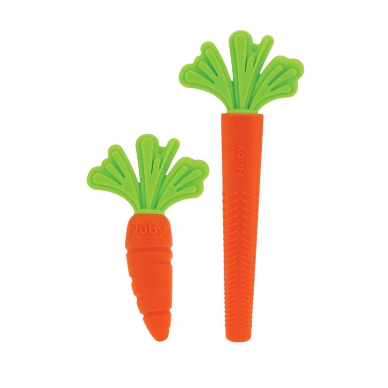 Nuby Silicone Carrot Tube Teether and Messaging Infant Teether  2Pack Baby Teething Toy  3 Months - Image 1