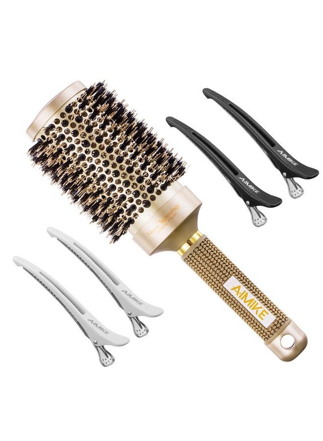 AIMIKE Round Brush Nano Thermal Ceramic & Ionic Tech Hair Brush Round Barrel Brush With Boar Bristles Enhance Texture For Hair Drying Styling Curling And Shine (Barrel 2.1 Inch) + 4 Free Clips By Aimike - Image 2