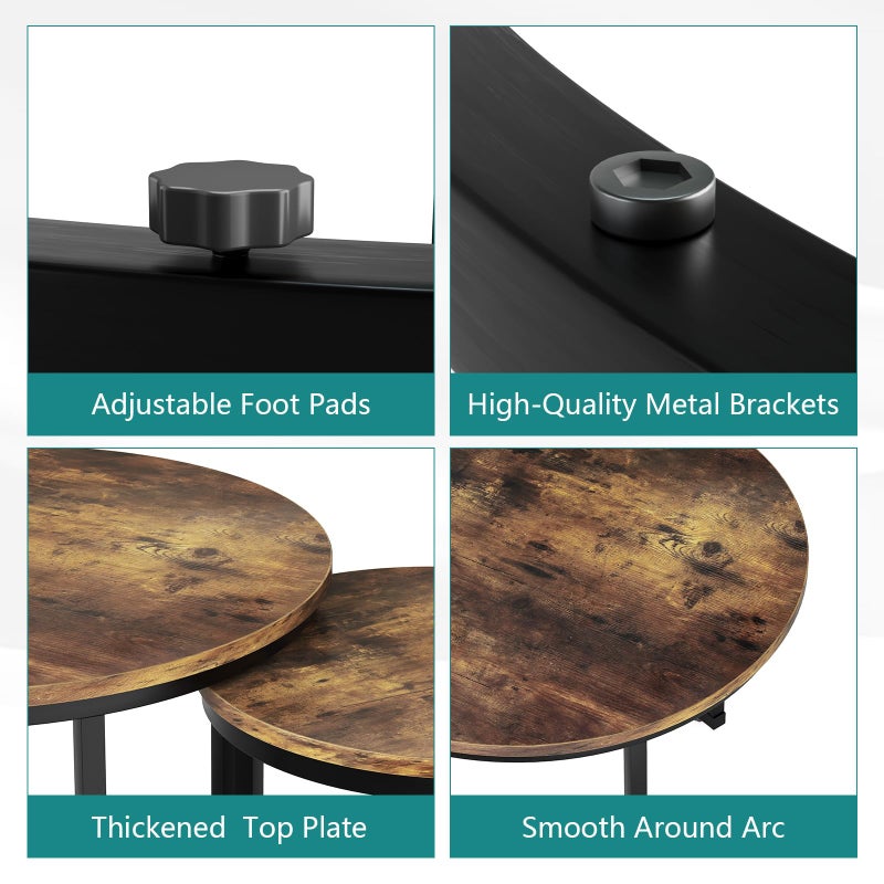 Smuxee Nesting Coffee Table Set of 2, 23.6" Round Coffee Table Rustic Wood Top with Adjustable Non-Slip Feet, Industrial End Table Side Tables for Living Room Bedroom Balcony Yard - Image 4