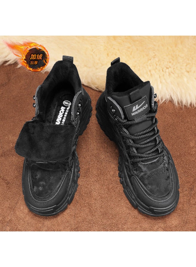 Warrior Men's Autumn Winter New Martin Boots Hiking Shoes Outdoor Workwear Warm Black Fleece Size 39