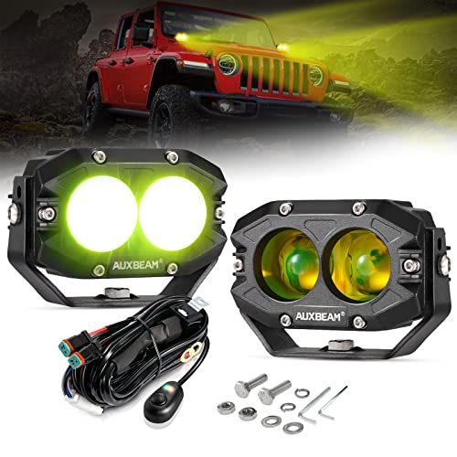Auxbeam أضواء ضبابية أمبر بحجم 4 إنش من أوكسبيم، 60 واط مربع مع عدسة LED صفراء 5050 للقيادة على الطرق الوعرة لجيف، دراجات نارية، سيارات SUV، شاحنات، قوارب (2 قطع)  - Image 1