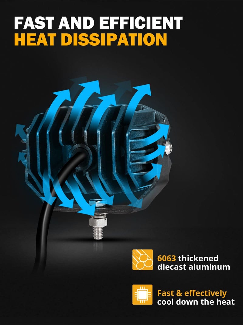 Auxbeam أضواء ضبابية أمبر بحجم 4 إنش من أوكسبيم، 60 واط مربع مع عدسة LED صفراء 5050 للقيادة على الطرق الوعرة لجيف، دراجات نارية، سيارات SUV، شاحنات، قوارب (2 قطع)  - Image 4