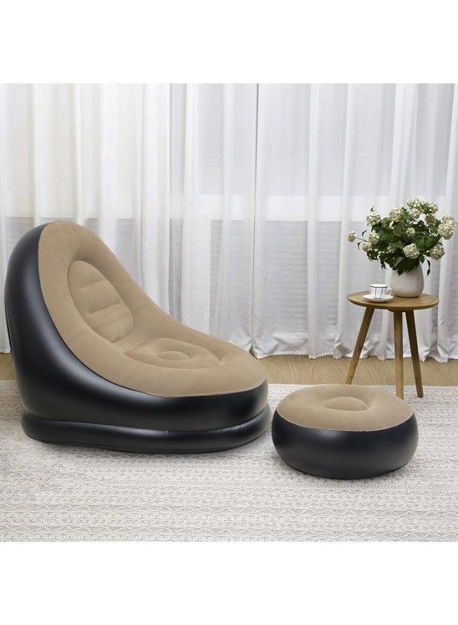 توبي كرسي أريكة قابل للنفخ مع مسند للقدمين - أريكة استرخاء خارجية قابلة للطي، أريكة مريحة مبطنة للاستخدام في المنزل والتخييم والاسترخاء في الحديقة - Image 4