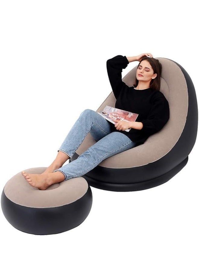 توبي كرسي أريكة قابل للنفخ مع مسند للقدمين - أريكة استرخاء خارجية قابلة للطي، أريكة مريحة مبطنة للاستخدام في المنزل والتخييم والاسترخاء في الحديقة - Image 1