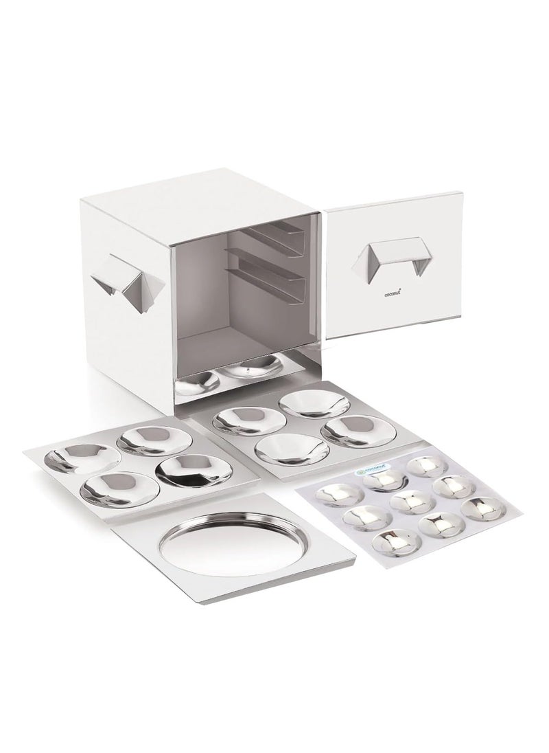 Coconut Coconut stainless steel trivia idly cooker - 4 plates (2 Regular plate, 1 Mini Idly Plate & 1 Tatte Idly Plate) for HOME USE, Idli Steamer Set  - Image 1