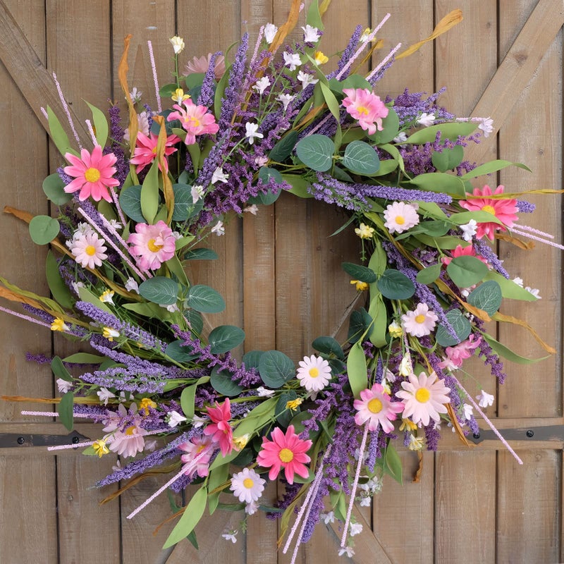 CIR OASES 22inch Artificial Spring Summer Wreath Lavender with Colorful Flowers,Green Leaves for Front Door Home Wall Party Decor - Image 2