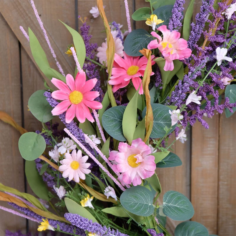 CIR OASES 22inch Artificial Spring Summer Wreath Lavender with Colorful Flowers,Green Leaves for Front Door Home Wall Party Decor - Image 5