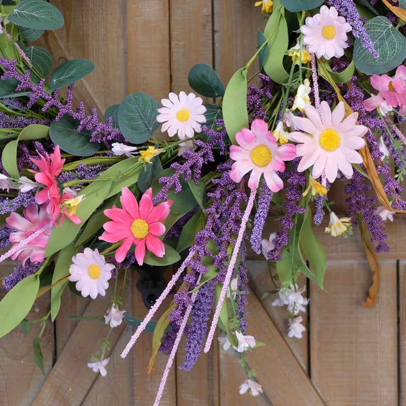 CIR OASES 22inch Artificial Spring Summer Wreath Lavender with Colorful Flowers,Green Leaves for Front Door Home Wall Party Decor - Image 4