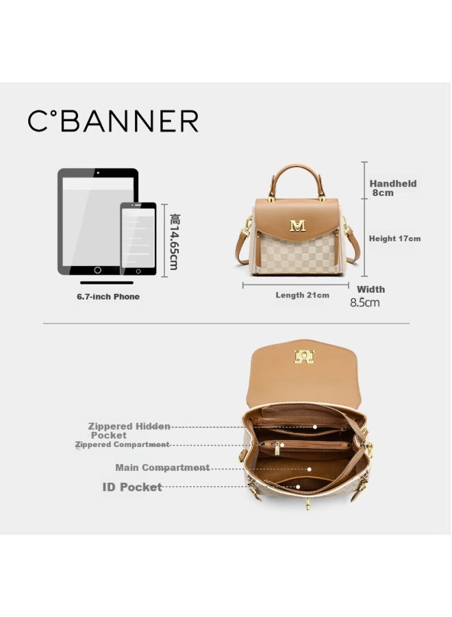 C.banner Top-grain Leather Handbag For Women, Quilted Tote Bag, Crossbody Shoulder Bag, Birthday And New Year Gift For Girlfriend - Image 3