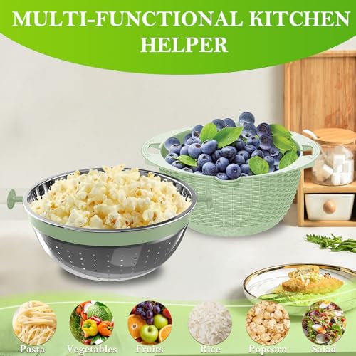 STOCKPOT 4 in 1 Colander with Bowl Set, Food Strainers and Colanders, Colander for Kitchen, Pasta Strainer, Fruit Washing Bowl, Kitchen Essentials Strainer Basket Bowl, Green, Christmas & New Year Gifts - Image 5