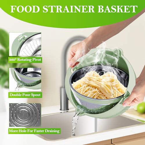 STOCKPOT 4 in 1 Colander with Bowl Set, Food Strainers and Colanders, Colander for Kitchen, Pasta Strainer, Fruit Washing Bowl, Kitchen Essentials Strainer Basket Bowl, Green, Christmas & New Year Gifts - Image 4