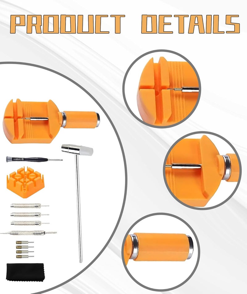 INIMAGINE عدة أدوات إصلاح الساعات، عدة أدوات الساعات؛ عدة إصلاح الساعات الكاملة - متينة وقابلة للحمل للصيانة الاحترافية DIY تشمل أدوات إزالة الروابط وضبط الأشرطة. - Image 2