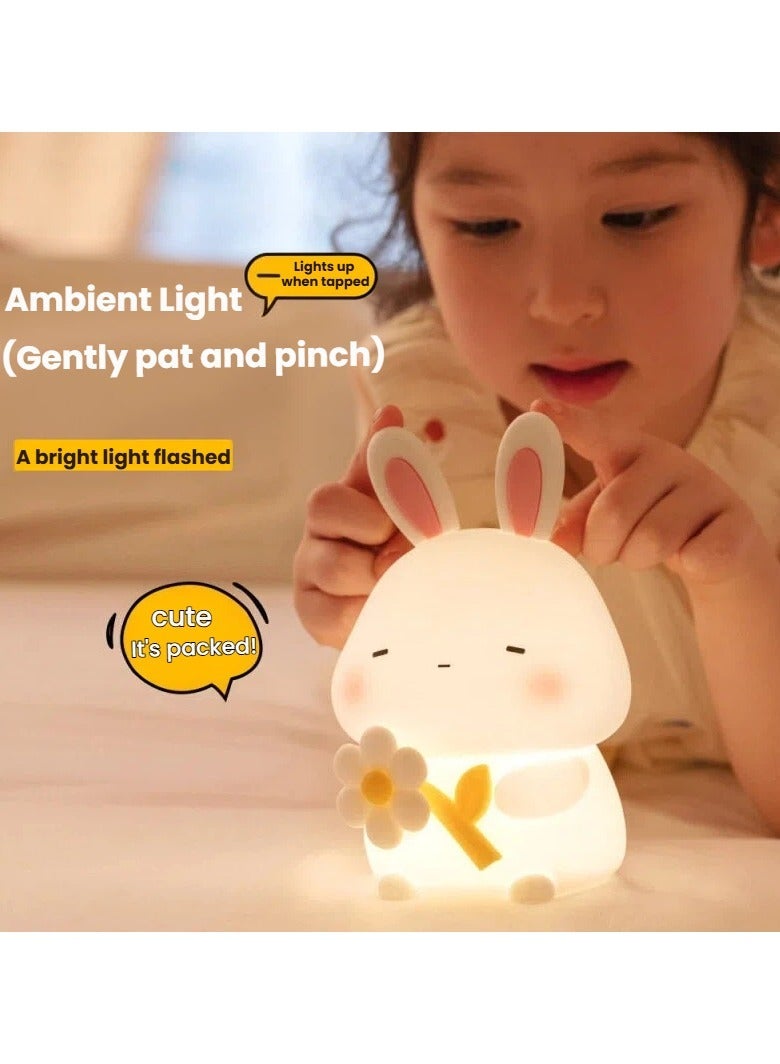 Cute Rabbit Silicone Night Light 3 Brightness Levels Tap Control Timer Off USB Rechargeable Bedside Lamp for Kids Bedroom - Image 2