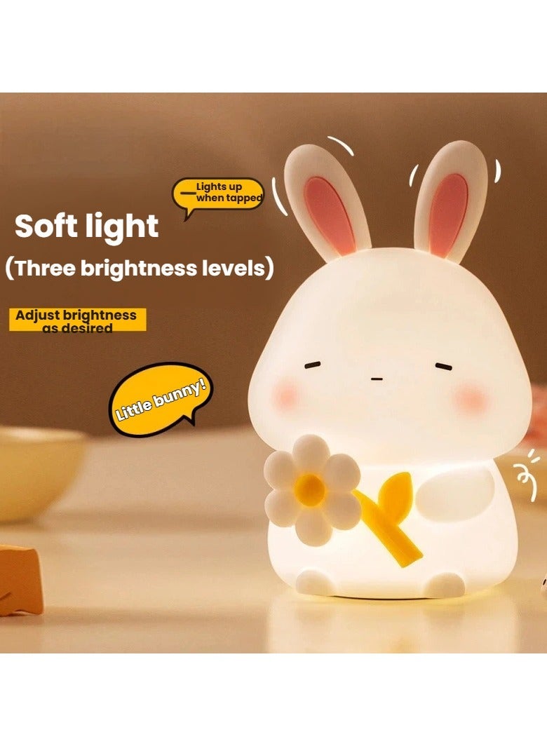 Cute Rabbit Silicone Night Light 3 Brightness Levels Tap Control Timer Off USB Rechargeable Bedside Lamp for Kids Bedroom - Image 4