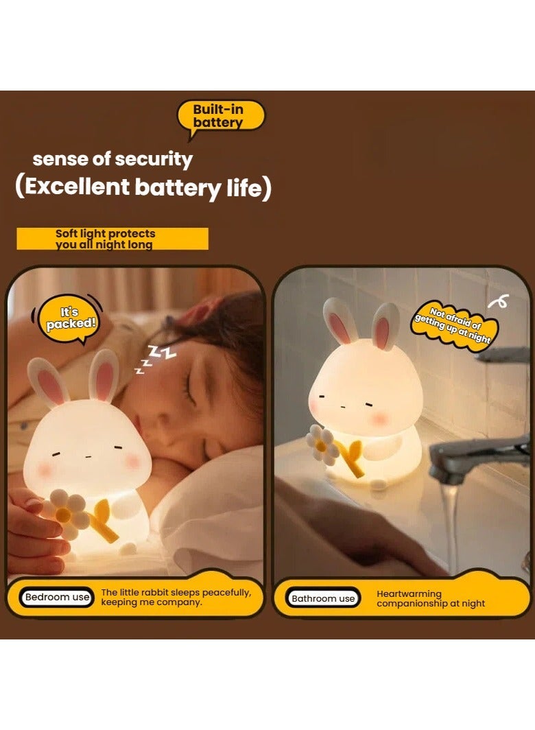 Cute Rabbit Silicone Night Light 3 Brightness Levels Tap Control Timer Off USB Rechargeable Bedside Lamp for Kids Bedroom - Image 3