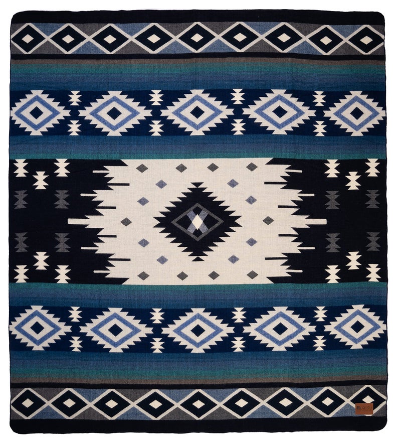 QISU Wool Blanket Throw | Large, Beautiful, Warm, Soft, Handmade in Ecuador by Local Artisans |94″ x 78″| Ultra-Soft, Hypoallergenic & Breathable | Non-Itchy or Scratchy Fabric (Blue Pyramid) - Image 2