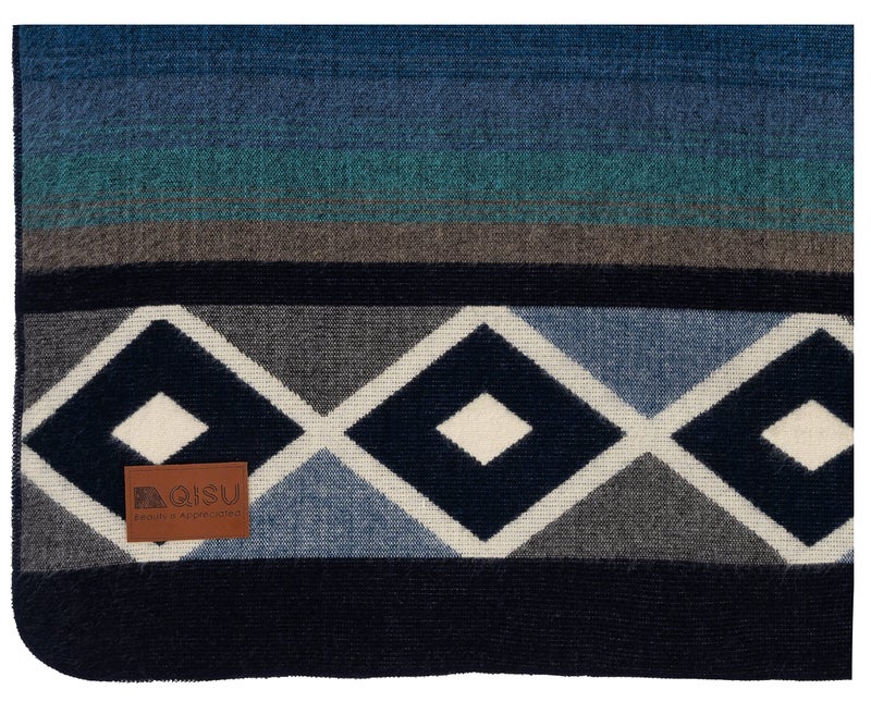 QISU Wool Blanket Throw | Large, Beautiful, Warm, Soft, Handmade in Ecuador by Local Artisans |94″ x 78″| Ultra-Soft, Hypoallergenic & Breathable | Non-Itchy or Scratchy Fabric (Blue Pyramid) - Image 4