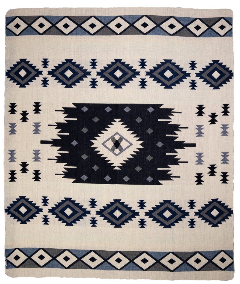 QISU Wool Blanket Throw | Large, Beautiful, Warm, Soft, Handmade in Ecuador by Local Artisans |94″ x 78″| Ultra-Soft, Hypoallergenic & Breathable | Non-Itchy or Scratchy Fabric (Blue Pyramid) - Image 3