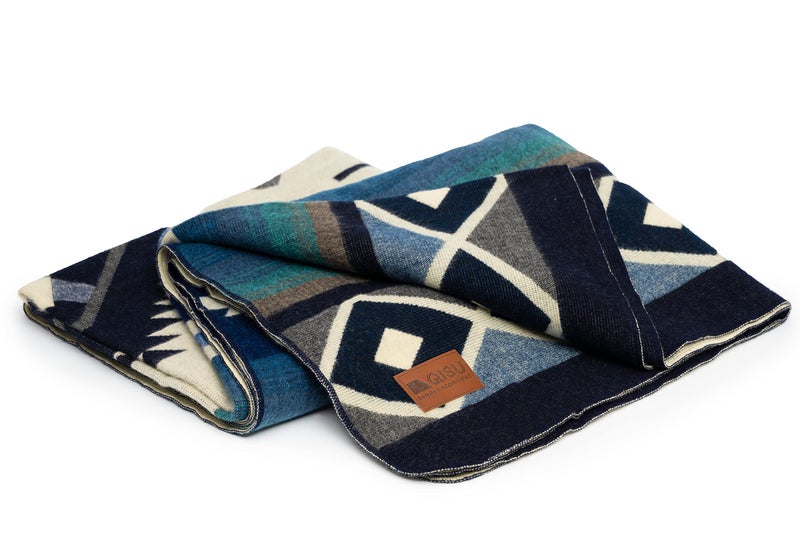 QISU Wool Blanket Throw | Large, Beautiful, Warm, Soft, Handmade in Ecuador by Local Artisans |94″ x 78″| Ultra-Soft, Hypoallergenic & Breathable | Non-Itchy or Scratchy Fabric (Blue Pyramid) - Image 5