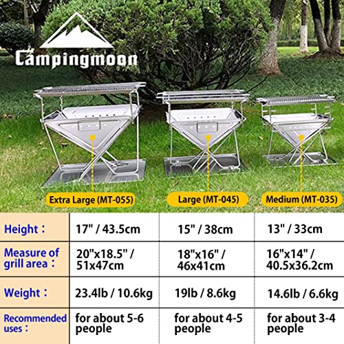 camping moon CAMPINGMOON 3-in-1 Portable Stainless Steel Wood Burning Grill and Fire Pit 14x15.35-inch with Carrying Bag MT-035 - Image 4