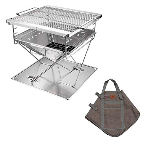 camping moon CAMPINGMOON 3-in-1 Portable Stainless Steel Wood Burning Grill and Fire Pit 14x15.35-inch with Carrying Bag MT-035 - Image 1