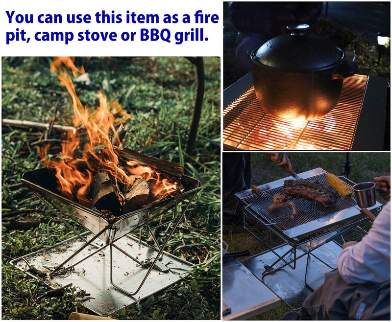 camping moon CAMPINGMOON 3-in-1 Portable Stainless Steel Wood Burning Grill and Fire Pit 14x15.35-inch with Carrying Bag MT-035 - Image 2