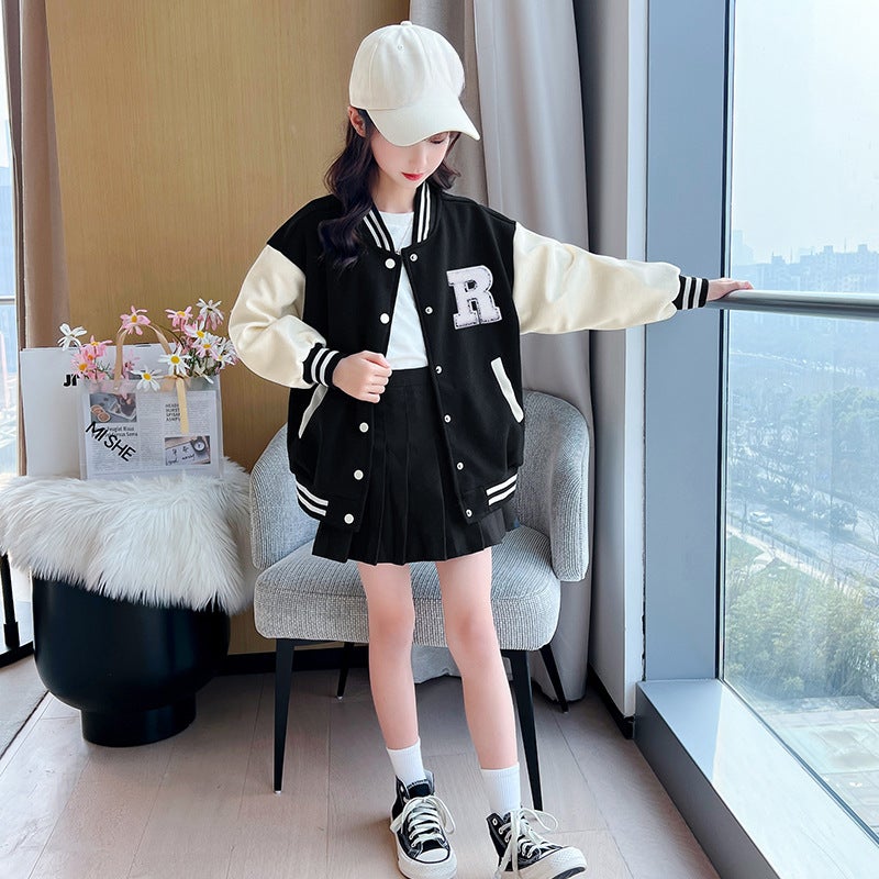 Autumn and Winter 2025 New Boys and Girls Western Style Internet Popular Fashionable Top Big Childrens Spring Baseball Suit Jacket Red  - Image 5