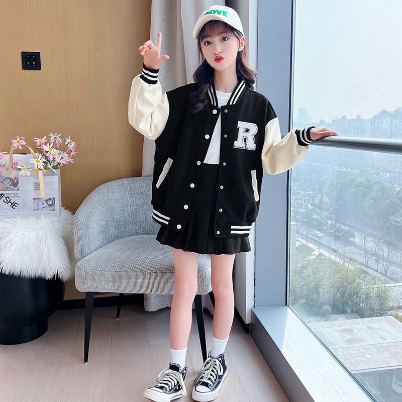 Autumn and Winter 2025 New Boys and Girls Western Style Internet Popular Fashionable Top Big Childrens Spring Baseball Suit Jacket Red  - Image 2