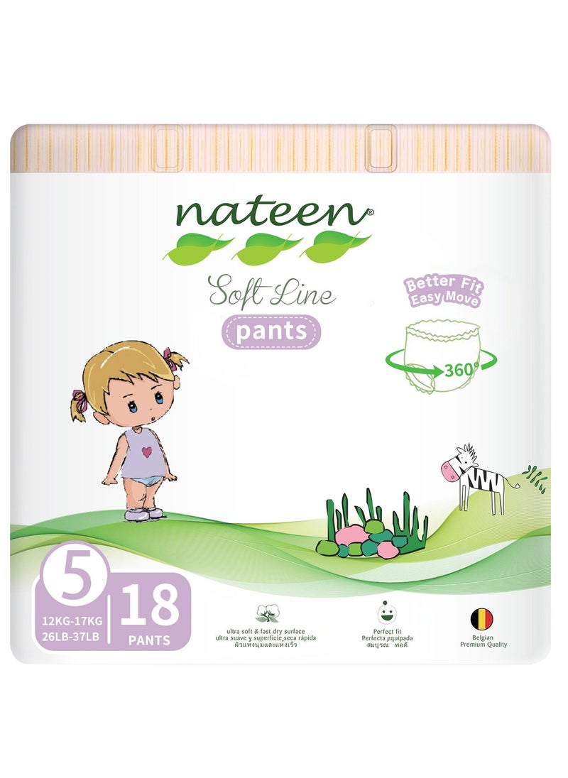 nateen - Nateen Soft Line Baby Pants Diapers ,Size 5 (12-17kg), X-Large Baby Pull Ups,18 Count Diaper Pants,Super Soft and Breathable Baby Diapers Pants. - Image 1