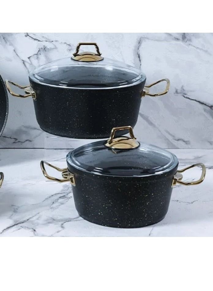 Homemaker - 9-Piece Granitec Cookware Set - Tempered Glass Lids - 3 Deep Pots - 1 Low Pot - 1  Frypan - Non-Stick Surface - PFOA Free - Black & Gold - Image 1