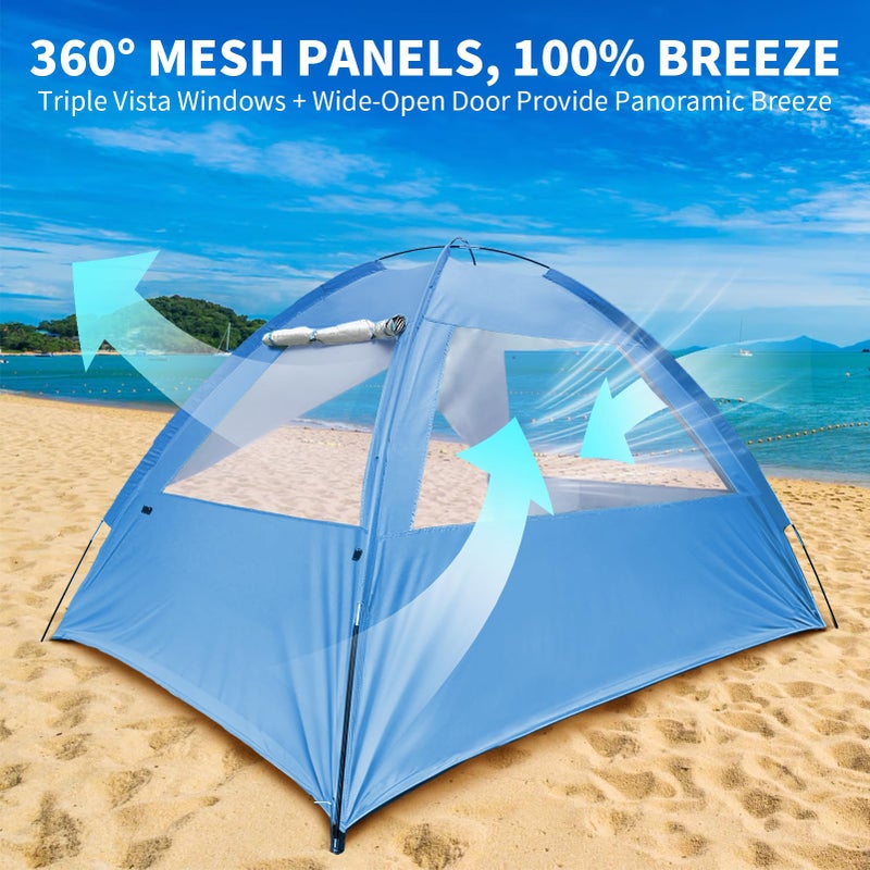COVACURE 2026 New Upgraded Beach Tent Sun Shelter for 3-4 Person - UPF 50+ UV Protection Beach Shade, Waterproof & Lightweight, Easy Setup Portable Sun Canopy for Camping, Fishing, Beach(Blue) - Image 4