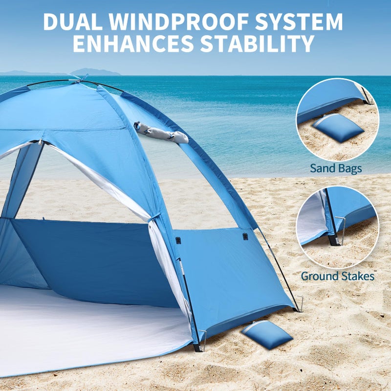 COVACURE 2026 New Upgraded Beach Tent Sun Shelter for 3-4 Person - UPF 50+ UV Protection Beach Shade, Waterproof & Lightweight, Easy Setup Portable Sun Canopy for Camping, Fishing, Beach(Blue) - Image 5