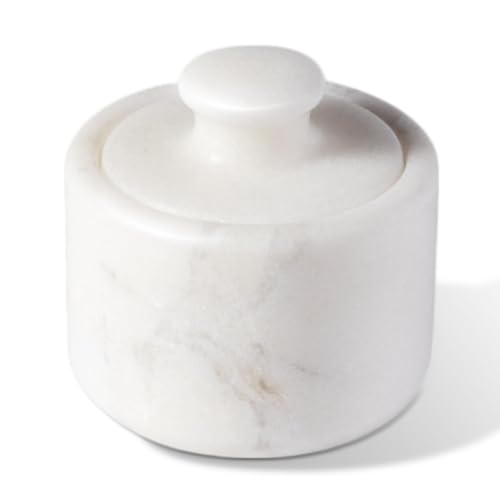 Koville Marble Salt Cellar with Lid 35 White Stone Pepper Container Spice Jars for Kitchen Marble Salt and Pepper Holder Stone Storage Box for Kitchen Counter Spice JarNamib Fantasy White - Image 1
