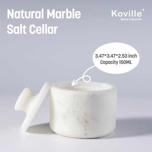 Koville Marble Salt Cellar with Lid 35 White Stone Pepper Container Spice Jars for Kitchen Marble Salt and Pepper Holder Stone Storage Box for Kitchen Counter Spice JarNamib Fantasy White - Image 3