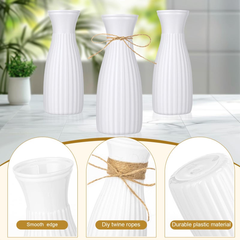 Ninehaoou 10 Pcs Plastic Flower Bud Vases Bulk with Twines Ropes Small Mini Flower Vases for Centerpieces Decorative Plastic Bottles for Wedding Reception Dining Table Home Decoration (White) - Image 4