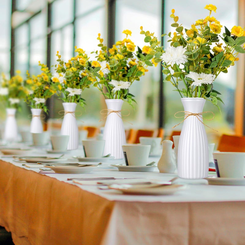 Ninehaoou 10 Pcs Plastic Flower Bud Vases Bulk with Twines Ropes Small Mini Flower Vases for Centerpieces Decorative Plastic Bottles for Wedding Reception Dining Table Home Decoration (White) - Image 5