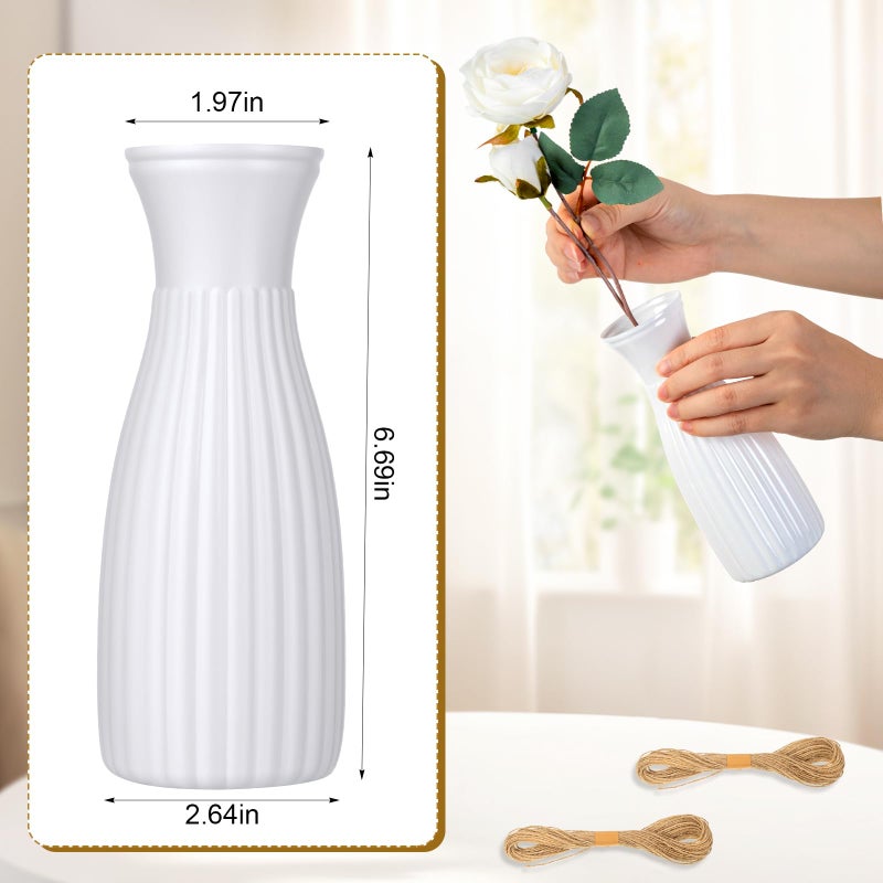 Ninehaoou 10 Pcs Plastic Flower Bud Vases Bulk with Twines Ropes Small Mini Flower Vases for Centerpieces Decorative Plastic Bottles for Wedding Reception Dining Table Home Decoration (White) - Image 3
