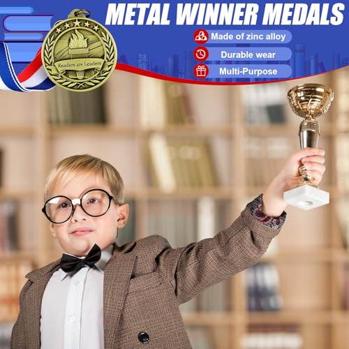 Loetere 24 pcs Reading Award Medals with Neck Ribbons Metal Trophy Award Prize Gift Readers are Leaders Medals - Image 5