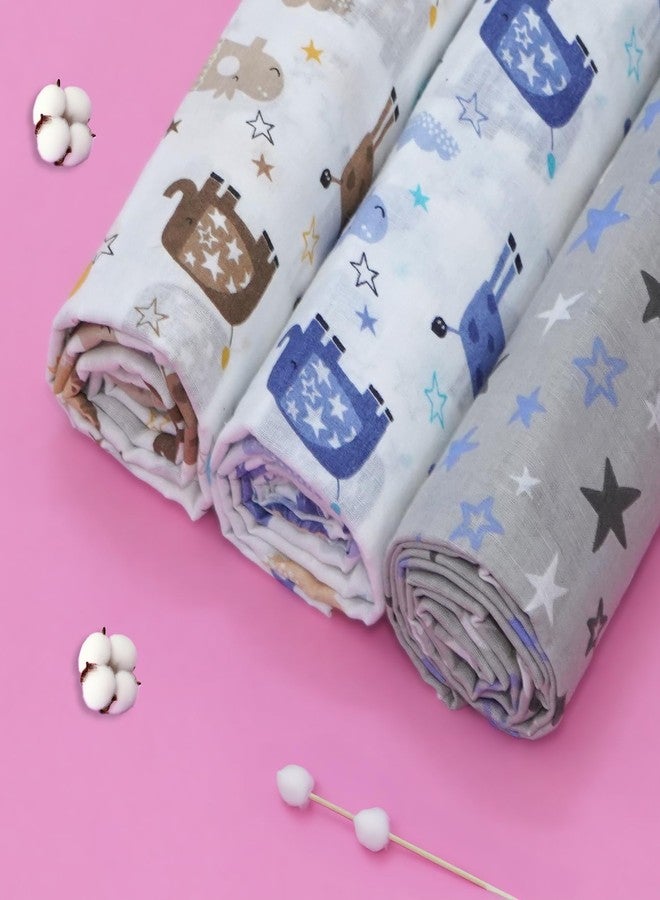 فلوريدا طقم من 3 قطع من قماش لف الأطفال القطني الناعم والقابل للغسل من فلوريدا | غطاء/بطانية لف الأطفال بطبعة كرتونية للنوم (100 × 120 سم) - Image 1